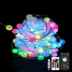 Intelligens Led fényfüzér 100 gömb 10 méter, Usb, Rgb távirányítóval és applikációval