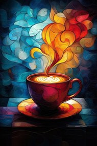 Vászonkép Canvas Mozaik Ólomüveg Csésze Kávé Meleg Aroma 40x60