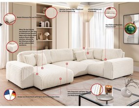 Krémszínű kordbársony sarokkanapé (jobb oldali-U alakú) Justin – Ropez