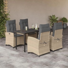 5 részes vegyes bézs polyrattan kerti étkezőgarnitúra párnákkal