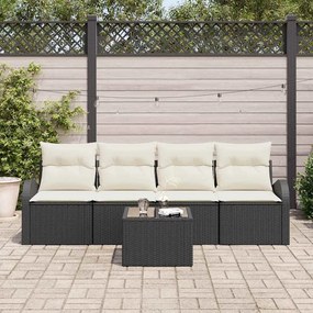 Kerti Kanapé Szett 5 pcs Fekete 55 x 55 x 37 cm Poli rattan