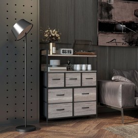 HOMCOM Szobai Fiókos Szekrény 7 Hajtogatható és Kivehető Textil Fiókkal, Nyitott Polcokkal és Acél Váz, Komód a Nappaliba, Hálószobába, Előcsarnokba,