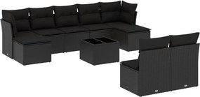 vidaXL 10 részes fekete polyrattan kerti ülőgarnitúra párnákkal