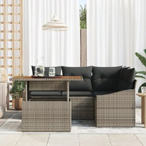 5 részes kerti étkező szett párnákkal, szürke poli rattan akáciából