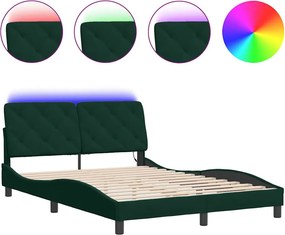 vidaXL sötétzöld bársony ágykeret LED-ekkel matrac nélkül 140 x 190 cm