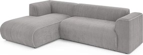 Világosszürke kordbársony sarokkanapé (bal oldali-heverő résszel) Merid – Ropez