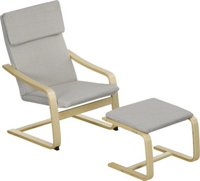 HOMCOM Fekvőszék Lábpihentetővel, Pihenőszék Ottoman-nal, Olvasószék, Fekvőszék Karfával, Hintaszék, Fekvőszék Len Hatással, Nappaliba, Erkélyre, Elős