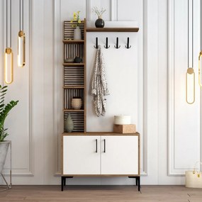 Fiókos szekrény cipővel és polcokkal Viyana Walnutand White