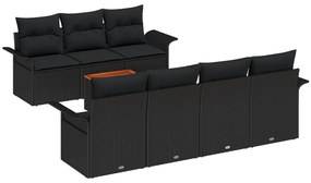 8 darabos Kerti Kanapé Szett Párnákkal Fekete Poli Rattan Akác
