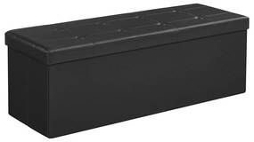 Összecsukható műbőr pad tárolóval, fekete, 110x38x38 cm