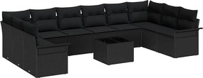 vidaXL Kerti Kanapé Szett párnával 11 pcs Fekete Poli rattan