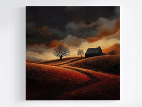 Vászonkép Canvas Tájkép Kilátás Falu Mező Felhők Vihar 80x80