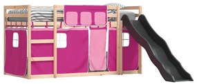 rózsaszín emeletes ágy csúszdával és függönnyel 80 x 200 cm