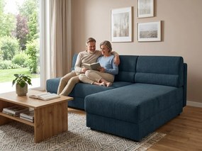 Kihúzható kétoldalas L alakú ülőgarnitúra TAVERO 201x140 cm, sötétkék