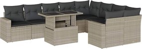 vidaXL 10 részes világosszürke polyrattan kerti ülőgarnitúra párnákkal