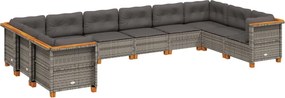 vidaXL 10 részes szürke polyrattan kerti ülőgarnitúra párnákkal