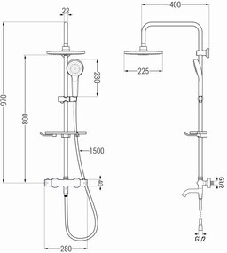 Mexen KT05 zuhanykészlet Kai termosztatikus kádcsapteleppel, króm-fehér, 779000593-00