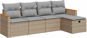 vidaXL 5 részes bézs polyrattan kerti ülőgarnitúra párnákkal