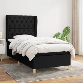 Fekete szövet rugós ágy matraccal 80 x 200 cm