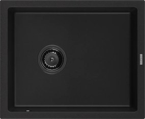Mexen Pedro 1-medencés, gránit mosogató 560 x 460 mm, fekete, fekete szifon - 6508561000-77-B