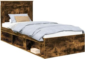 vidaXL Ágykeret fejtámlával Füstölt tölgy 90 x 190 cm Tömör fenyőfa