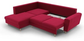 Piros bársony kinyitható tárolóhelyes sarokkanapé (bal oldali-L alakú) Kyoto – Cosmopolitan Design