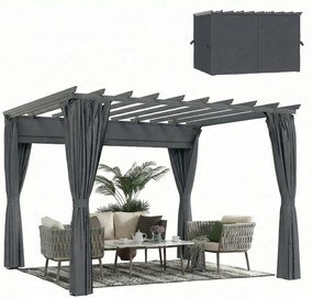 Outsunny pergola kb. 3,6 x 3,0 m kerti pavilon — alumínium teraszárnyékoló állítható, kihúzható tetővel, önálló, sötétszürke | Aosom