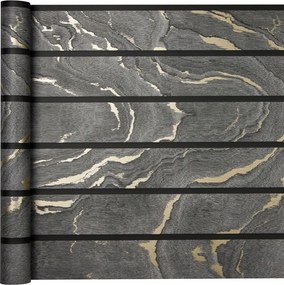 Tapéta Sötétszürke Deszka Lamellák Arany tégelyek