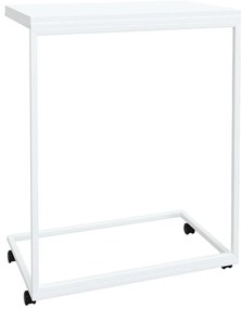 Fehér szerelt fa kisasztal kerekekkel 55x35x70 cm