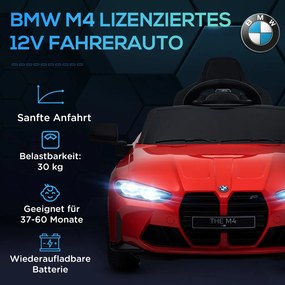 AIYAPLAY Elektromos gyerekautó BMW M4, hang és fény, 3-5 km/h, távirányítóval, piros