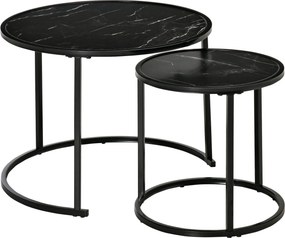 HOMCOM 2 db Modern Függőleges Kerek Oldaltálca Műmárvány Lappal és Acélvázzal Ø60x46 cm és Ø40x40 cm Fekete | Aosom