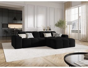 Fekete bársony sarokkanapé (jobb oldali) Kendal – Micadoni Home