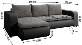 Széthúzható ülőgarnitúra  Bistran (fekete + szürke) (B) . 1063797