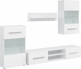 vidaXL 5 részes, fehér fali TV állvány szett LED világítással