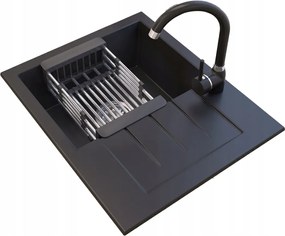 Mosogató Egykamrás gránit fekete Milano csaptelep konyhai mosogató csepegtető