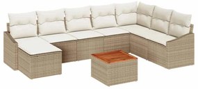 vidaXL Kerti Kanapé Szett párnával 9 pcs Bézs polirattan