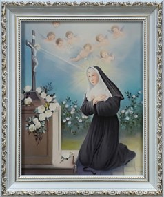 Vászonkép 31x26 Szent Rita Fehér Díszített Keret