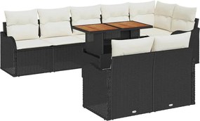 vidaXL Kerti Kanapé Szett tárolóval 9 pcs Fekete Poli rattan