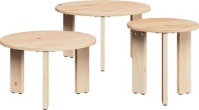 vidaXL Dohányzóasztal 3 pcs Természetes Tömör fenyőfa