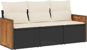 vidaXL 3 részes fekete polyrattan kerti ülőgarnitúra párnával