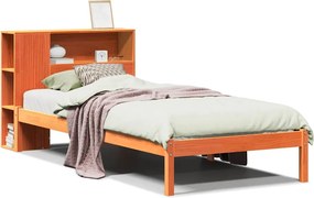 vidaXL barna tömör fenyőfa könyvespolcos ágy matrac nélkül 75 x 190 cm