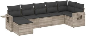 vidaXL 7 részes világosszürke polyrattan kerti ülőgarnitúra párnákkal