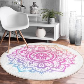 Fehér-rózsaszín mosható-robotporszívóval tisztítható kerek szőnyeg ø 120 cm Comfort – Mila Home