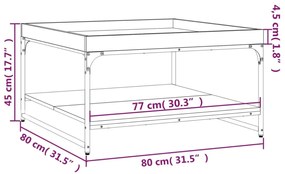 fekete szerelt fa és vas dohányzóasztal 80 x 80 x 45 cm