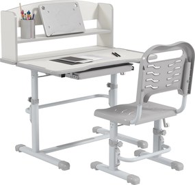 ZONEKIZ Gyerek Íróasztal és Szék Szett 6-12 Éveseknek - Magasságállító Gyermek Íróasztal 1 Fiókkal, 1 Könyvespolccal és Állítható Asztalszög 80x54.5x8