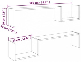 2 db betonszürke szerelt fa fali polc 100 x 15 x 20 cm