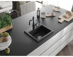 Mexen Milo, gránit mosogató 435x410x171 mm, 1 kamrás és Carla mosogató csaptelep, fekete-ezüst metál, 6505-73-670700-70
