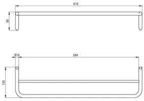 Deante Silia tartozékok, falra szerelhető dupla törölközőtartó 615mm, króm, ADI_0631