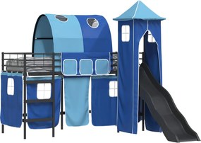 vidaXL Gyerekek Loft Ágykerete Fekete és Kék 74,5 x 190 cm Fém