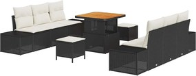 vidaXL Kerti Kanapé Szett párnával tárolóval 9 pcs Fekete Poli rattan